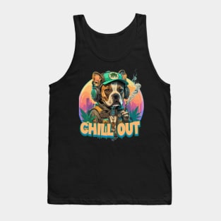 Pop Culture Dog in Hip Hop Gear listening to music and smoking Tank Top